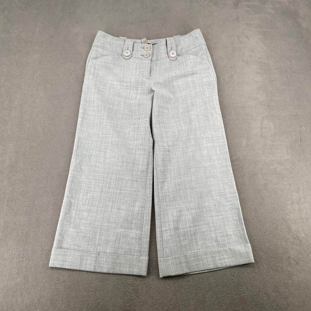 Express Design Studio Editor Wide Leg Cropped Pants Gray Cuffed Trousers Size 4